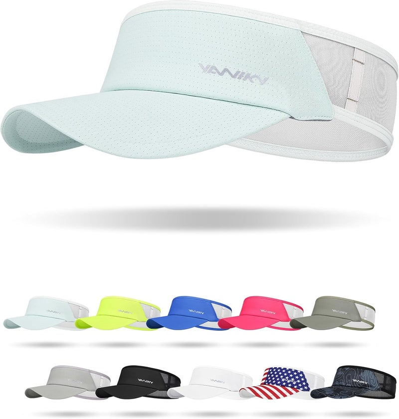 YANIKY Sports Sun Visor Hats for Women Men Lightweight Breathable Cooling Stretchy Visors Foldable UPF 50+ for Running Tennis Golf - Image 1